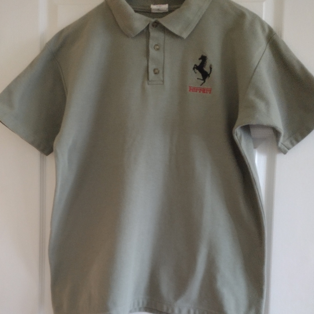3/$30 Vintage Liberty Cotton Polo Shirt with Embroidered Ferrari Logo